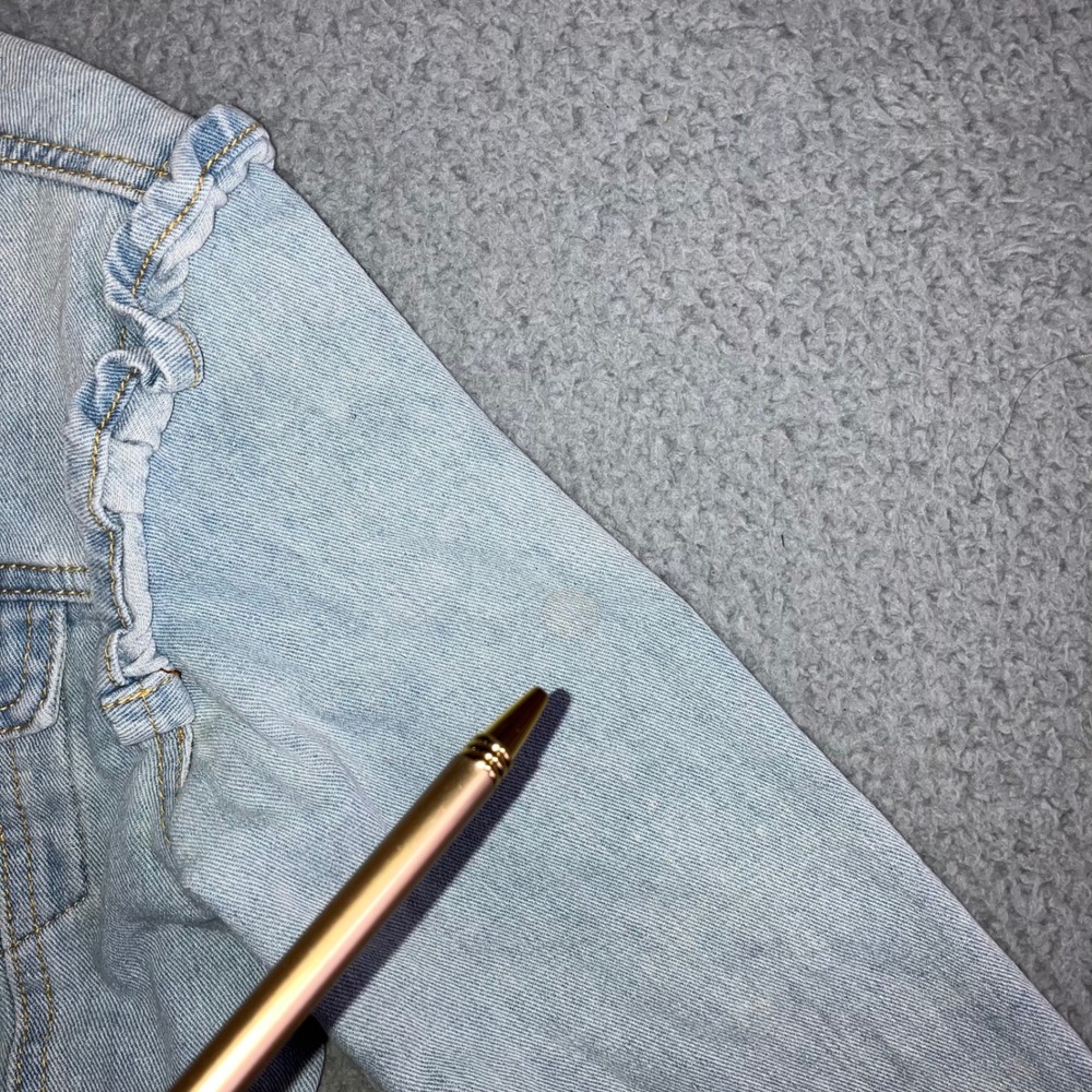 Ruffle Shoulder Denim Jacket Women S Light Wash Raw Hem Cropped Western Spring - Picture 7 of 12